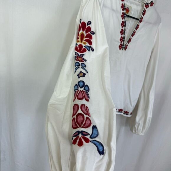 Farm Rio X Ant White Floral Embroidery Peasant Boho Blouse XS - Picture 7 of 14
